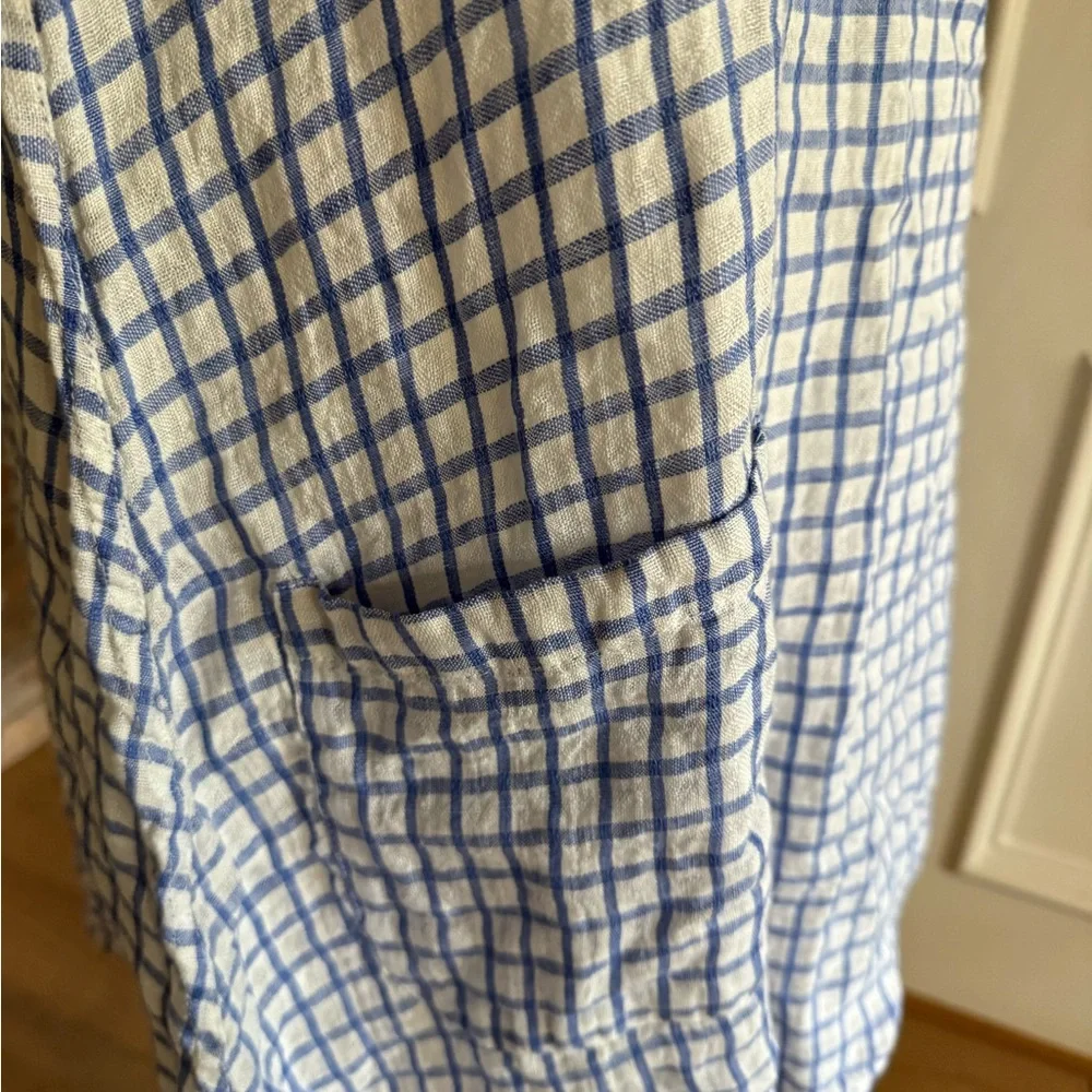 FLAX Blue and White Checkered Sleeveless Linen Dress with pockets - Picture 4 of 6